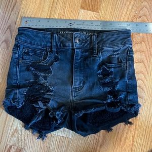 American eagle black distressed jean shorts